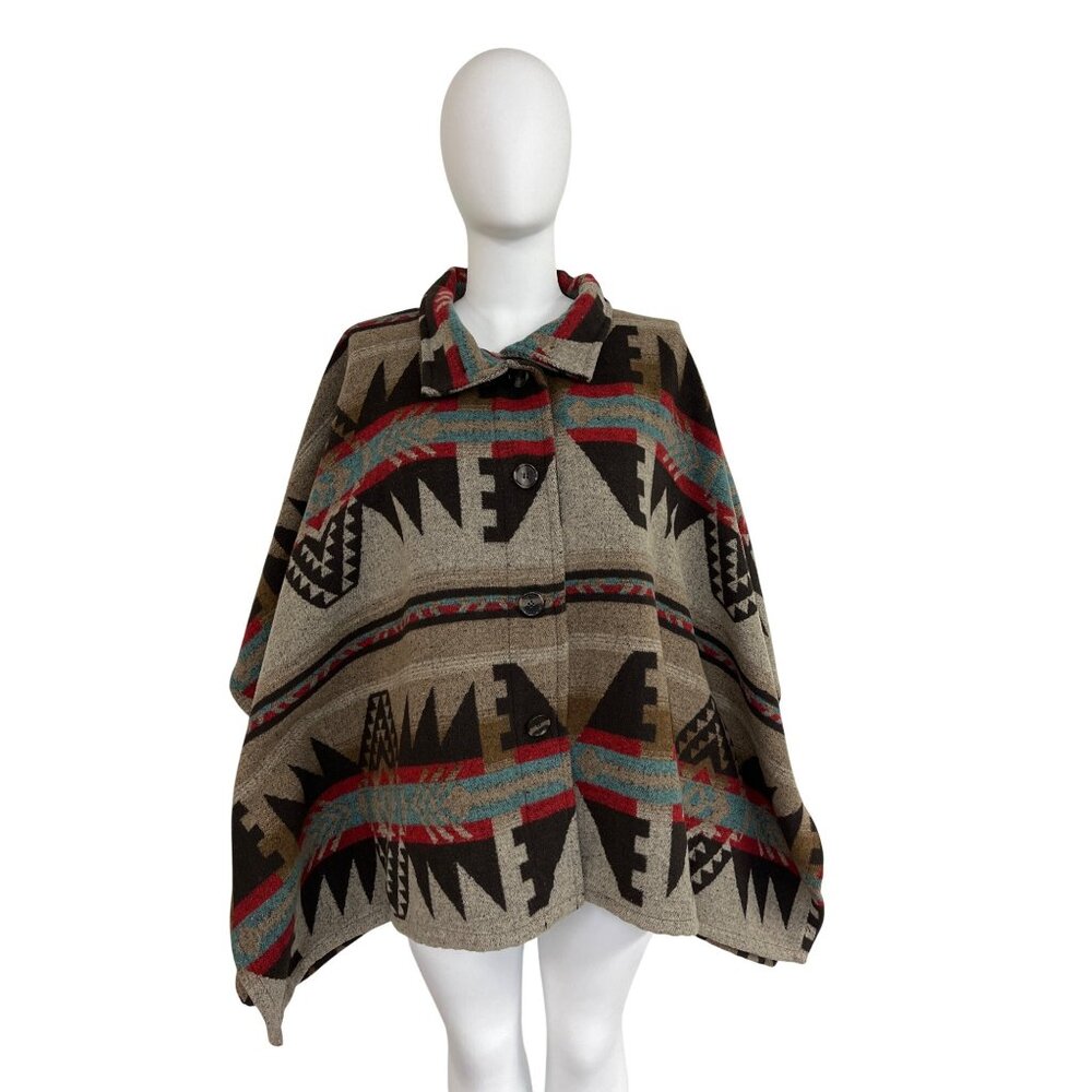 Thread & Supply Womens Multicolor Southwestern Aztec Poncho Shawl One Size